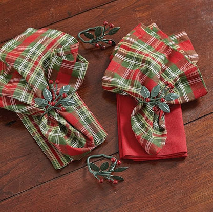 Park Designs Leaves and Berries Napkin Ring Set of 4 | Holiday Metal Napkin Holders with Festive Figural Berry & Leaf Design | 2" H x 3" W x 2" D | Rustic Farmhouse Christmas Table Decor