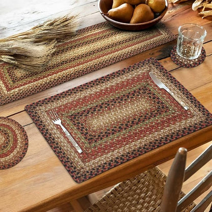 Homespice Gingerbread Jute Braided Long Table Runner, Warm Country Decor, Brown Rectangle 11x36 - Rich Colors, Easy to Clean, Durable and Protects Furniture