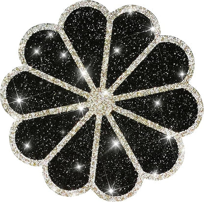 Washable Waterproof Diamond Circle Placemats for Round Tablescape Decor for Dinner and Kitchen Bling Placemats for Weddings & Special Events (Black)-8PCS