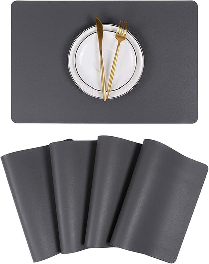Wipeable Placemats Leather Table Mats Waterproof Heat-Resistant Easy to Clean for Dining Table Set Kitchen Table (4, Grey)