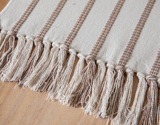 Caflife Boho Table Runner 108 Inchs Long Taupe and Beige, Cotton and Linen Woven - Image 6