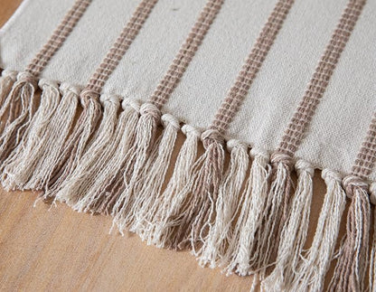 Caflife Boho Table Runner 108 Inchs Long Taupe and Beige, Cotton and Linen Woven - Image 6