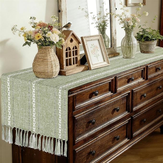 Sage Green Table Runner 15 x 72 Inches, Spring Summer Cotton Linen Coffee Table - Image 9