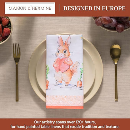 Maison d' Hermine Cloth Napkins Set of 4 100% Cotton Everyday Reusable Square Napkins Cloth Washable Dinner Party Wedding Restaurant Valentines Day Decorations Spring/Summer (Bunny Party, 20" x 20")