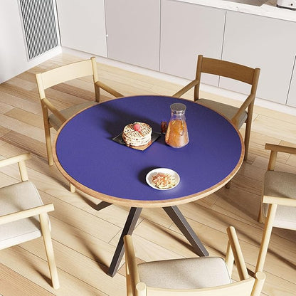 CENNBIE 42 Inches Round Table Pad- Cork & Leather Table Mat - Suitable as Side Dining Coffee Table Cover - Can Be Cut to Fit (30"-42", Blue)
