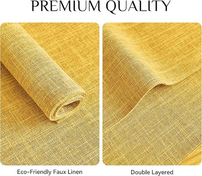 Softalker Faux Linen Placemats Set of 4-12 x 18 Inch, Heat Resistant Double Layered Durable Burlap Farmhouse Place Mats, Non-Slip Washable Rustic Table Mats for Dining, Kitchen, Party（Yellow