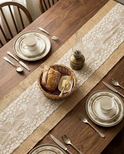 Burlap Table Runner with Lace, Rustic Farmhouse Table Runners - Image 7