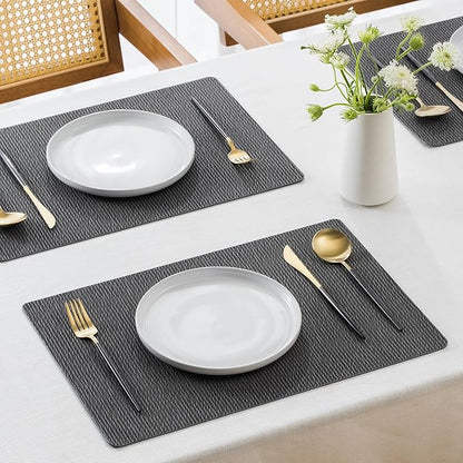 Jovono Faux Leather Placemats Set of 6, Waterproof Washable Table Mats, Easy-Clean Heat Resistant Kitchen Vinyl Place Mat for Dining Table, Restaurant, Indoor, 17.8"x11.8", Gray