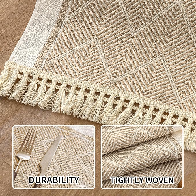 Coffee Geometric Linen Table Runner - Image 3