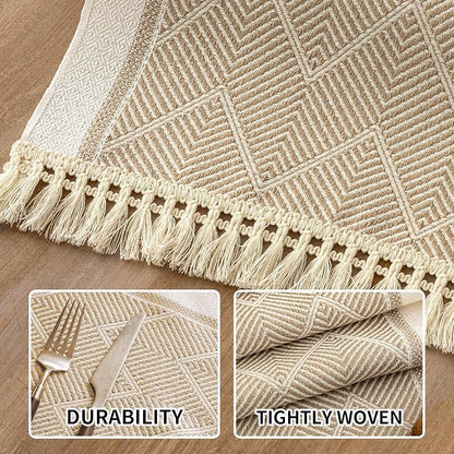 Coffee Geometric Linen Table Runner - Image 3