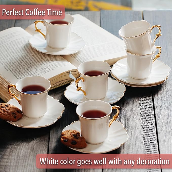 BTaT- Porcelain Espresso Cups Set, 3 oz, 6 Set, Small Coffee Mugs | Elegant - Image 9