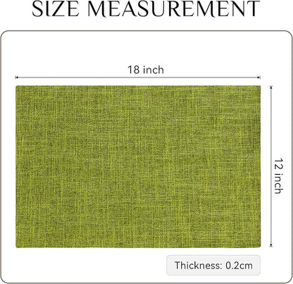 Softalker Faux Linen Placemats Set of 12-12 x 18 Inch, Heat Resistant Double Layered Durable Burlap Farmhouse Place Mats, Non-Slip Washable Rustic Table Mats for Dining, Kitchen, Party（Lime Green