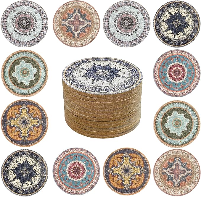 Cork Coasters for Drinks Absorbent Non Slip 12pcs 4 Inch Persian | Coaster for by Staruby