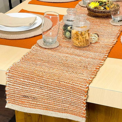 Natural Jute Table Runner, 13x48 Inch, Rust Orange | Vintage Boho Rustic Table - Image 7
