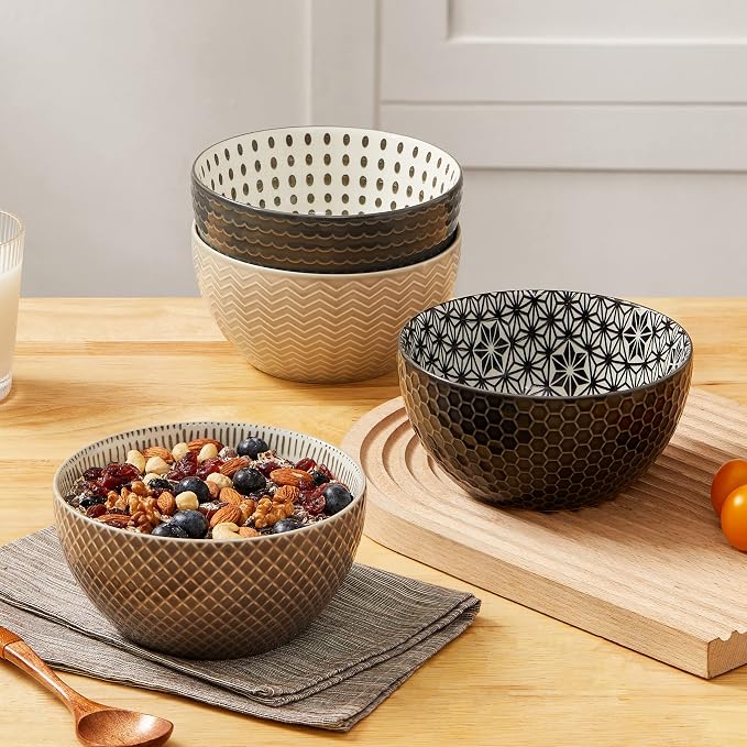 Signature Housewares Pad Print Set of 4 Assorted Bowls 6", PP Gray - Image 8