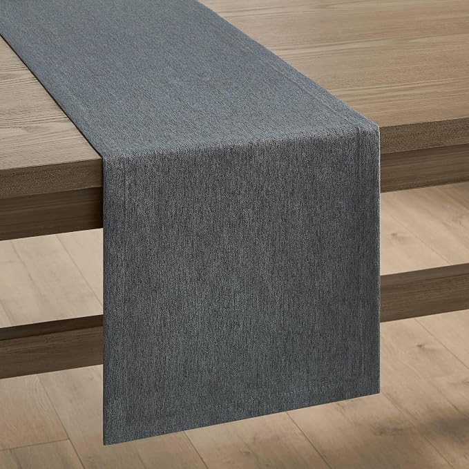 Basic Linen Style Table Runner, 14x36 Inch Charcoal | Mitered Corner Design - Image 7