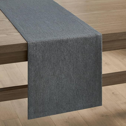 Basic Linen Style Table Runner, 14x36 Inch Charcoal | Mitered Corner Design - Image 7