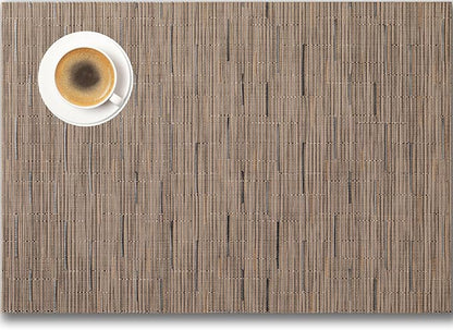 Placemats Set of 4 - Easy Clean Woven Vinyl Placemats for Dining Table, Indoor/Outdoor Place Mats, Washable PVC Table Mats （Light Brown）