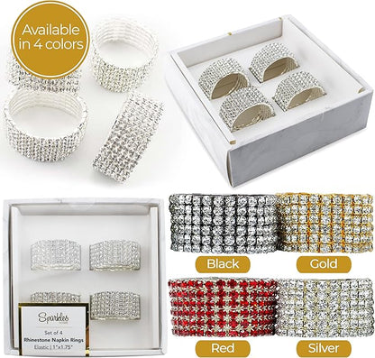 Ashford Napkin Ring, Sparkling Glass Rhinestones, for Cloth Napkins, Elegant Formal Dining Table Setting, Event, Wedding, Charcoal, 2", Set of 4
