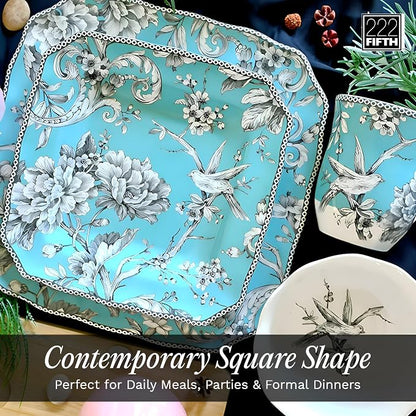 222 Fifth Adelaide Turquoise 16-Piece Porcelain Dinnerware Set | Microwave and - Image 7