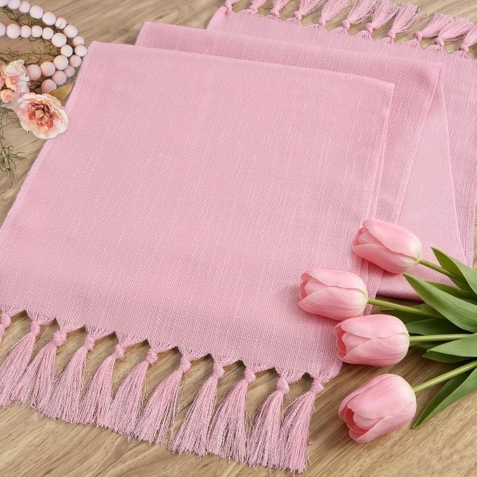 Pink Table Runner 72 Inches Long, Boho Woven Linen Farmhouse Dresser Table - Image 3