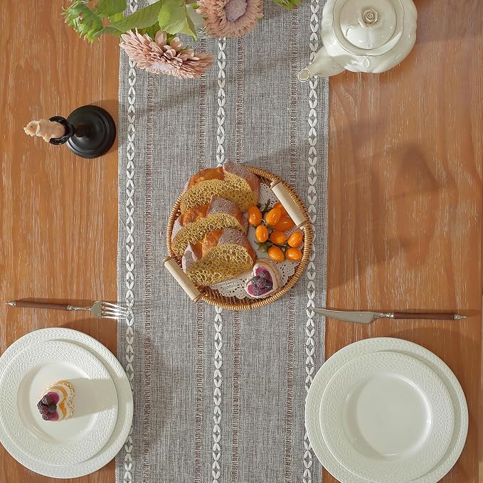 Boho Cotton Linen Brown Table Runner, Farmhouse Woven Table Runners Spring - Image 4