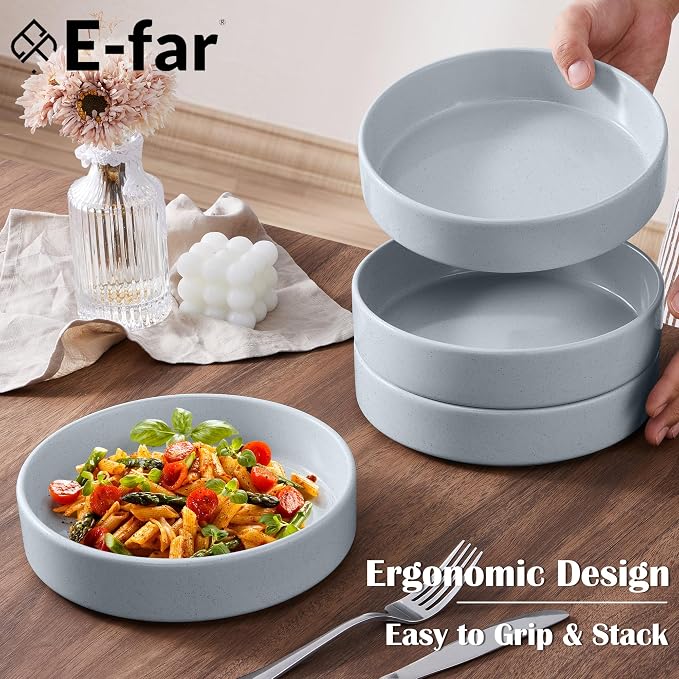 E-far Pasta Bowls Set of 4, 35oz Ceramic Large Salad Bowl Plates - Image 3