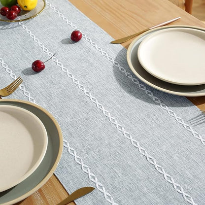 Wracra Rustic Linen Table Runner, Dusty Blue Table Runners 72 inches Long | - Image 5