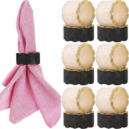 CLEENTABLE Rustic Epoxy Resin Napkin Rings - 12 Pcs Napkin Holders for Parties, Dining, Family Gatherings, Weddings, Holidays, Décor, Gifting - Durable Tabletop Decor (Ivory Black)