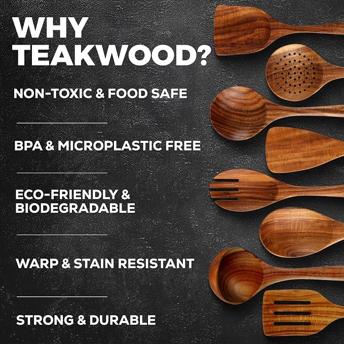 Zulay Kitchen 9-Piece Teak Wooden Utensils - Image 3