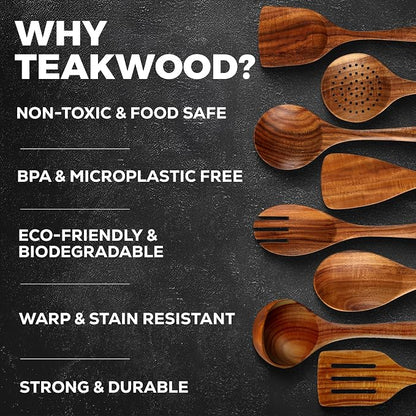 Zulay Kitchen 9-Piece Teak Wooden Utensils - Image 3