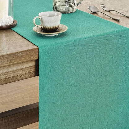 Basic Linen Style Table Runner, 14x72 Inch Teal | Mitered Corner Design - Image 4
