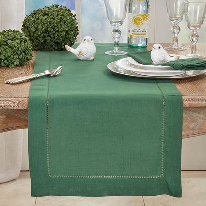 SARO LIFESTYLE Hemstitched Border Table Runner, Jasper Green - Image 3