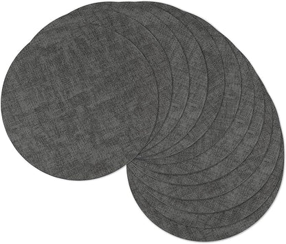 13" Round Placemats Set of 12, Reversible Faux Leather Heat Resistant Table Mats, 100% Waterproof Oilproof Wipeable Table Protective Placemats for Vinyl, Washable for Indoor (12, Deep Gray)