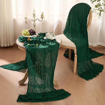 6 Pack Emerald Green Cheesecloth Table Runner Boho Christmas Decor | 120 Inch - Image 6