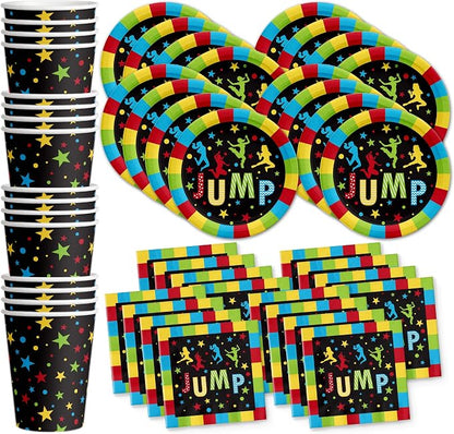 Jump! Bounce House Trampoline Party Supplies Set Plates Napkins Cups Tableware by BirthdayGalore