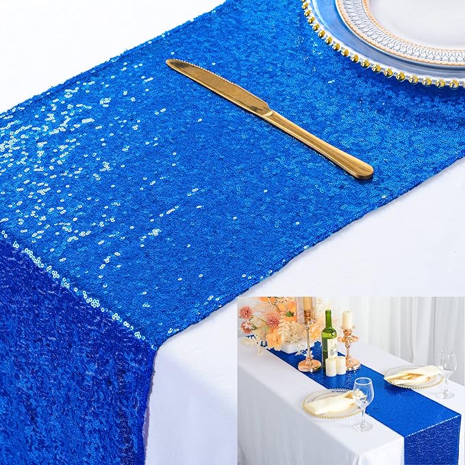 ShinyBeauty 12x72-Inch Royal Blue Rectangle-Sequin Table Runner by ShinyBeauty