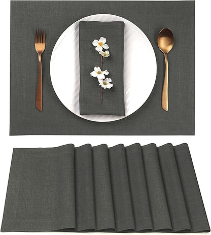 D'Moksha Homes Linen Charcoal Grey Placemats Set of 8-100% Pure Linen Placemats 14 x 19 Inch for Spring, Easter - Handcrafted and Machine Washable