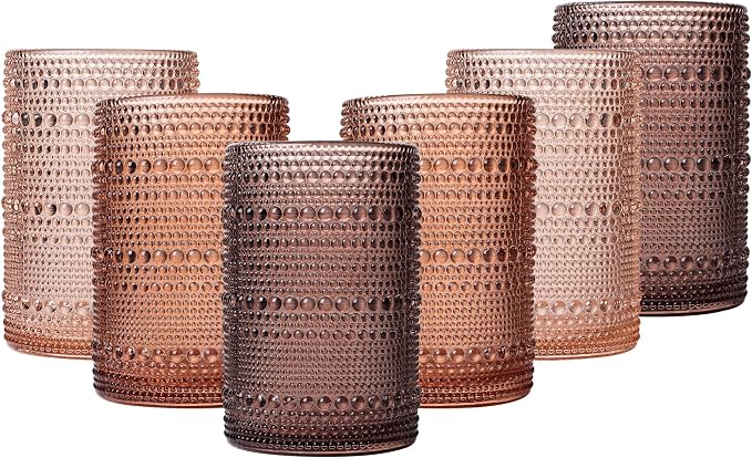 JOVGANK Venus Vintage Hobnail Drinking Glasses Set of 6, Water Tumbler 15oz by JOVGANK