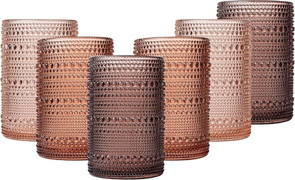 JOVGANK Venus Vintage Hobnail Drinking Glasses Set of 6, Water Tumbler 15oz by JOVGANK