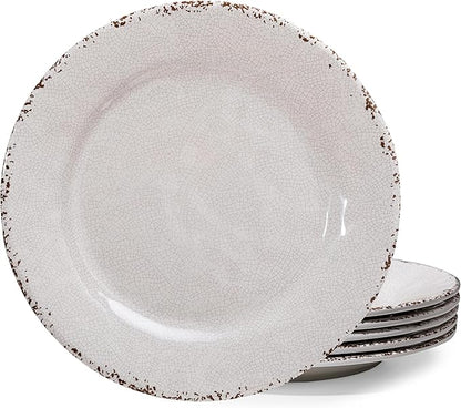 Classic Vintage White Melamine Dinner Plate Set, 11-inch Lightweight Round Kitchen Plates Set for Salad, Pasta –Unbreakable RV, Camping Dining Serving Dishes for Parties, Set of 6…