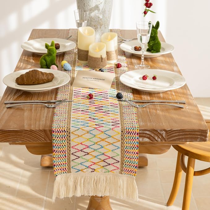 Keketoarrange Boho Macrame Table Runner 12x72 Inch | Woven Burlap Rustic Runner - Image 5