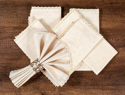 Lightnpro Cloth Dinner Napkins in Cotton Flax Fabric with Lace & Tailored Mitered Corners – 18x18 Inch Set of 12, Wedding, Baby Shower & Cocktail Napkin, Machine Washable Fabric Napkins Natural Color