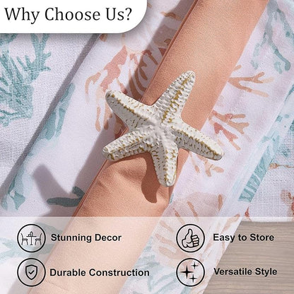 Split P Starfish Metal Napkin Ring Set of 4 | Rustic Whitewashed Aluminum Napkin Holders with Textured Starfish Design | Coastal, Beach & Nautical Table Décor | 2.75" x 3"