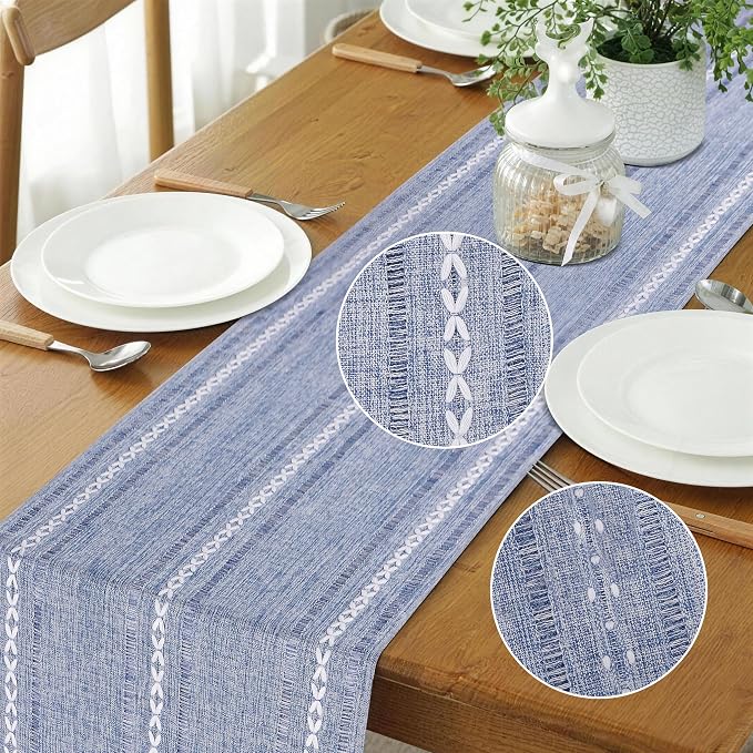 Dusty Blue Table Runner 15 x 72 Inches, Spring Summer Cotton Linen Farmhouse - Image 5