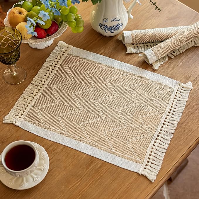 Coffee Geometric Linen Table Runner by UWWGKK