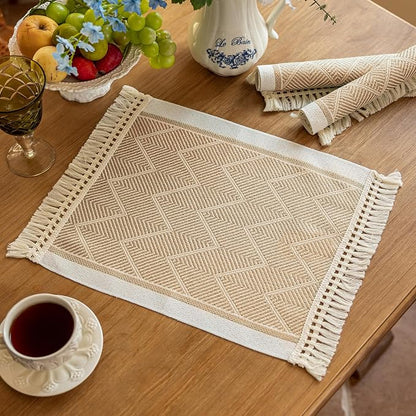 Coffee Geometric Linen Table Runner by UWWGKK