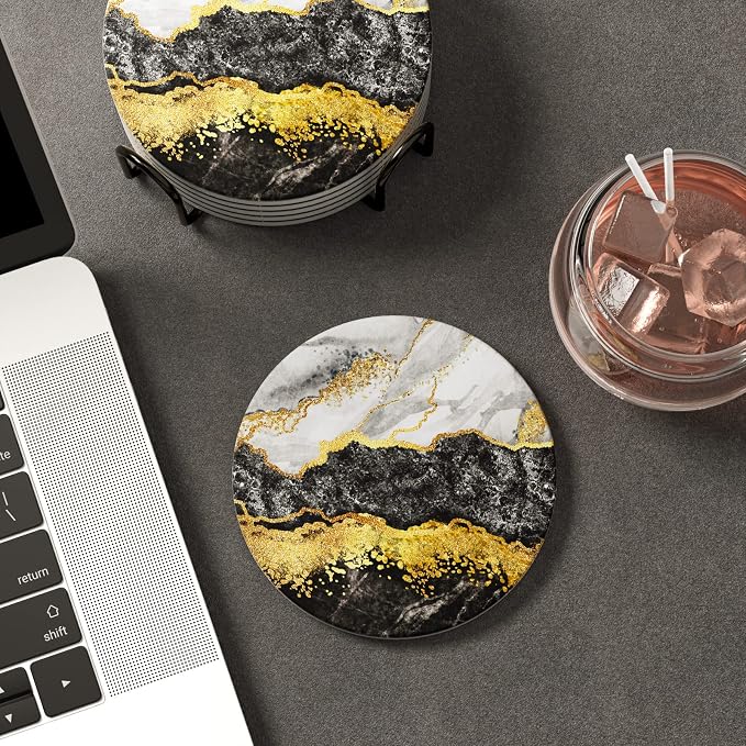 Coasters for Drinks, Kitchen Home Decor Housewarming Gift, Round 4 in - Image 6