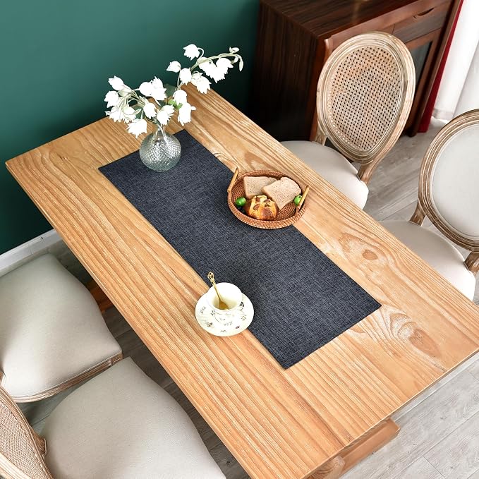 NEWISHER Reversible Double Layer Table Runner Faux Linen Fabric 13x36inch | - Image 2