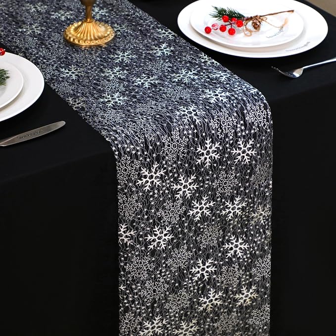 Snowkingdom Christmas Snowflake Silver Table Runner 11 Inch x 49 Feet Sparkly - Image 6
